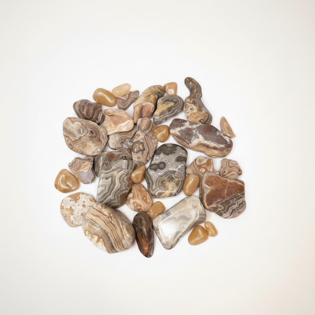 Agate stones on soft warm off-white background