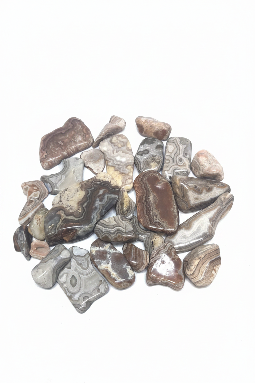 Agate stones on white background