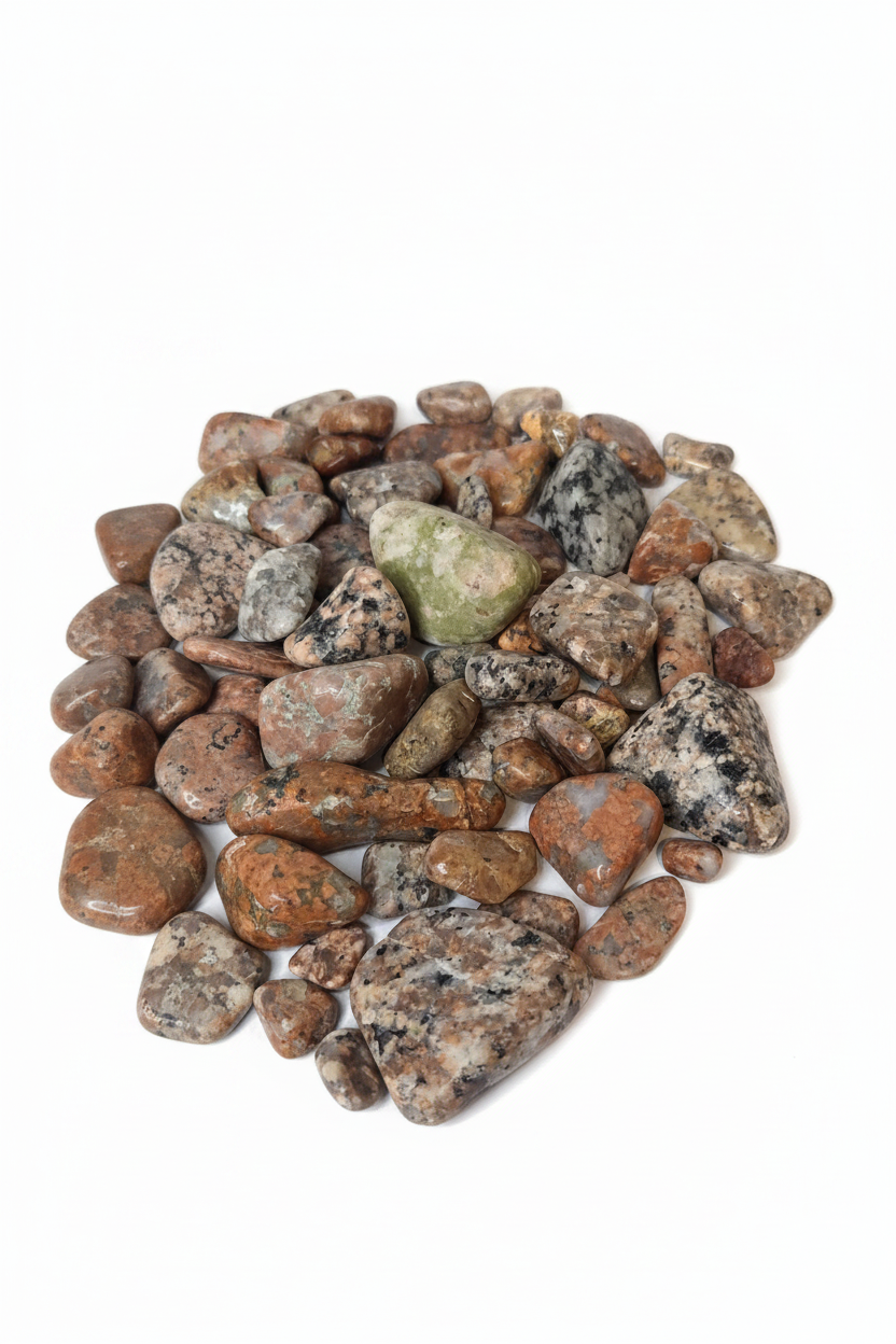 Close-up agate pile on white background