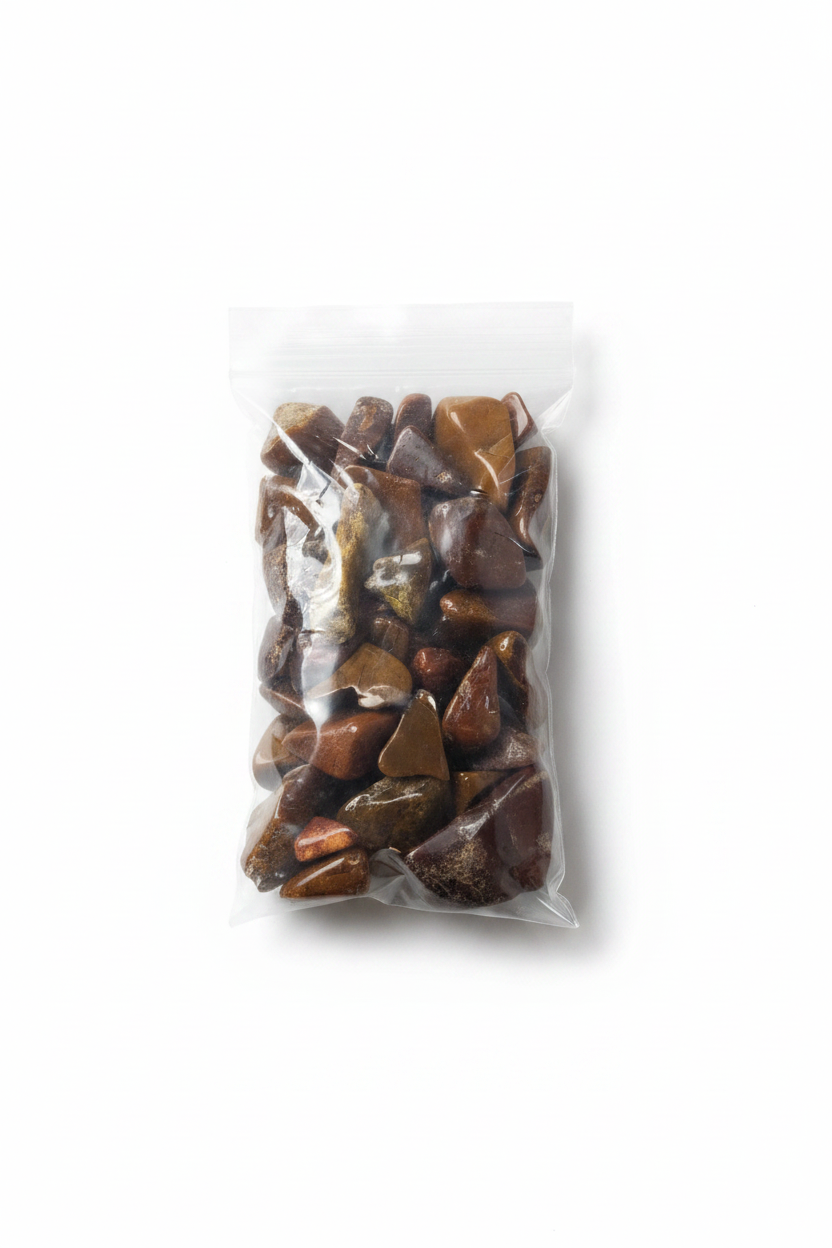 Flat lay bag of amber stones v1