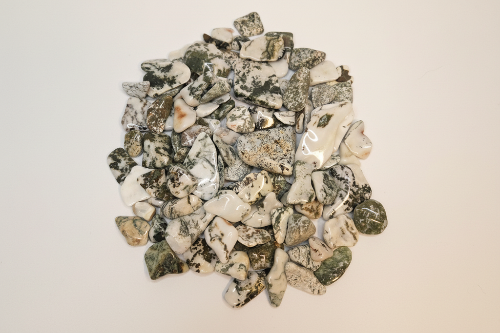 Green Moss Agate top view warm white