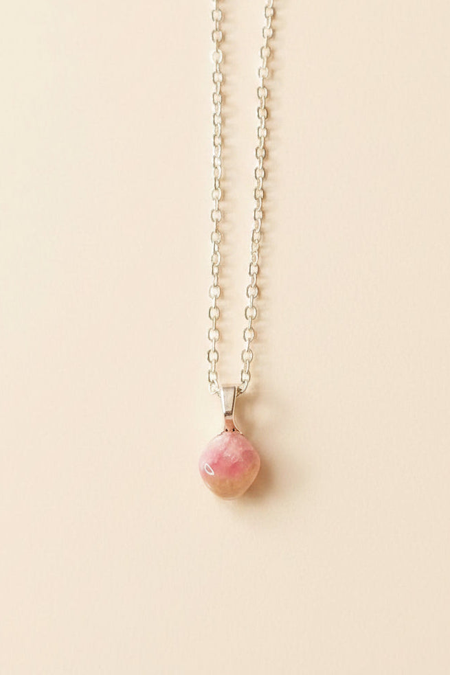 Watermelon Tourmaline Necklace - Stainless Steel Chain