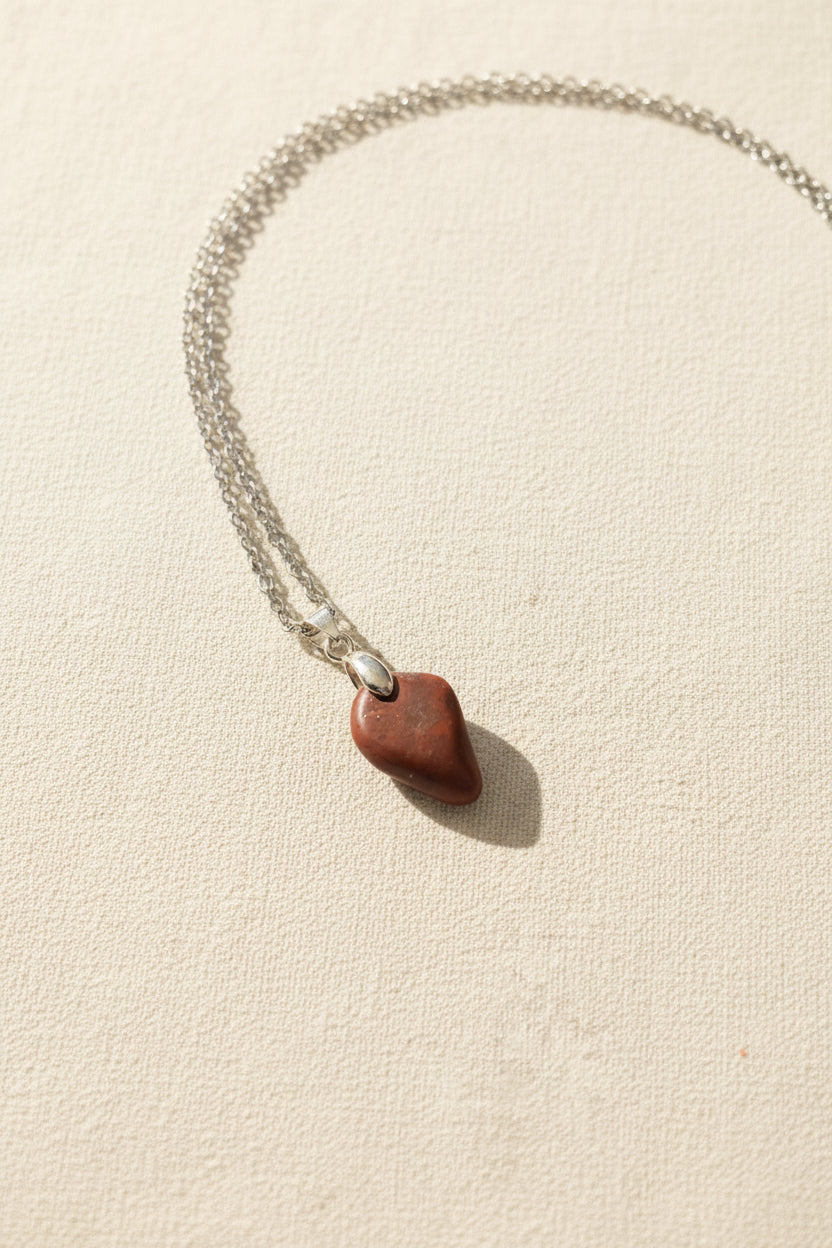 Red Jasper Pendant Necklace – Stainless Steel Chain