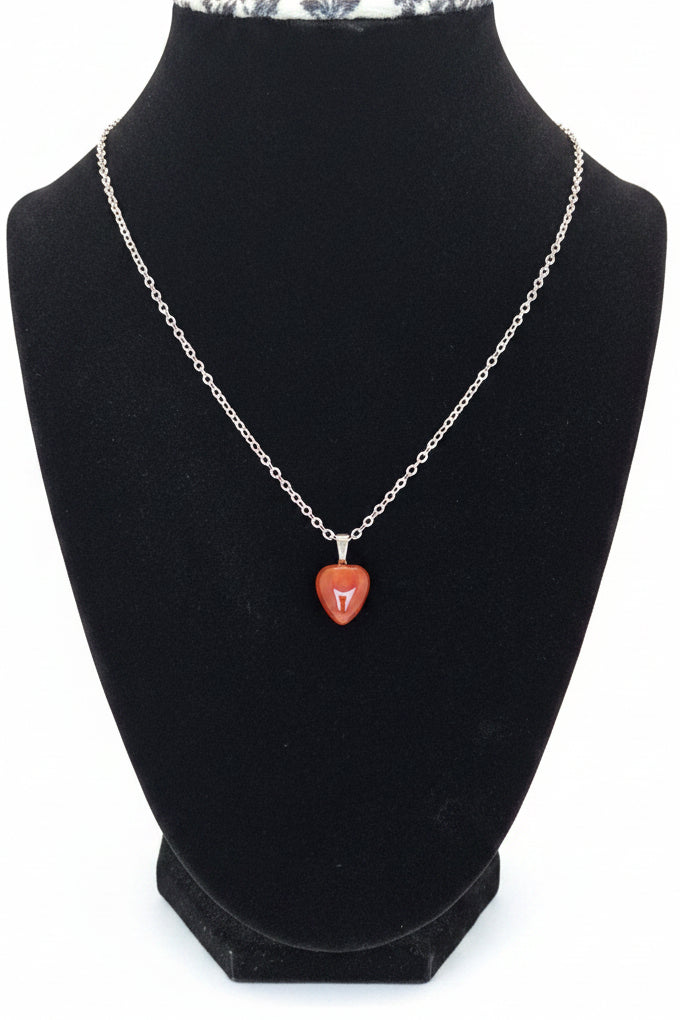 Tumbled Carnelian Pendant Necklace – Stainless Steel  Chain