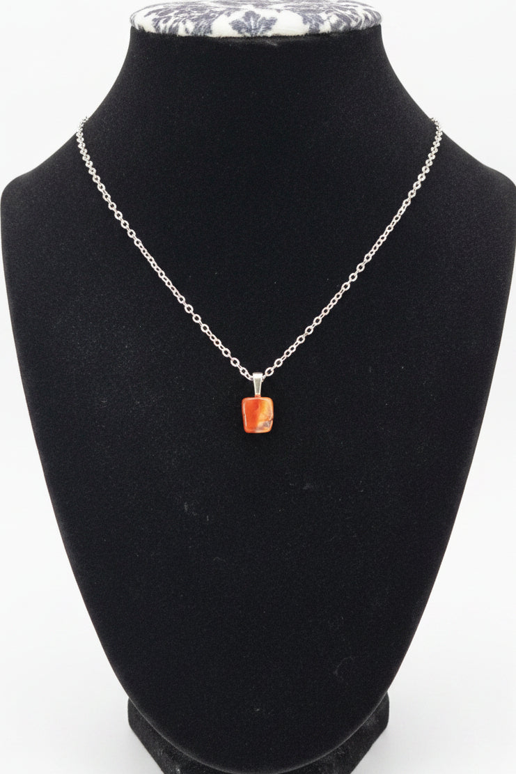 Tumbled Carnelian Pendant Necklace – Stainless Steel  Chain