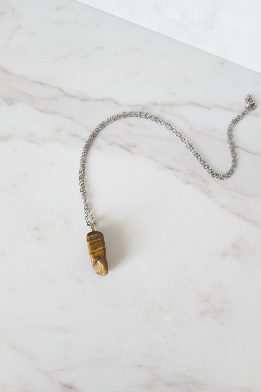 Tiger's Eye Pendant Necklace - Stainless Steel Chain