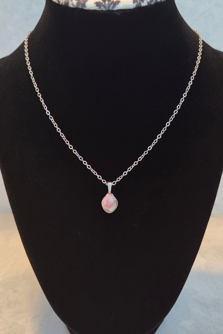 Watermelon Tourmaline Necklace - Stainless Steel Chain