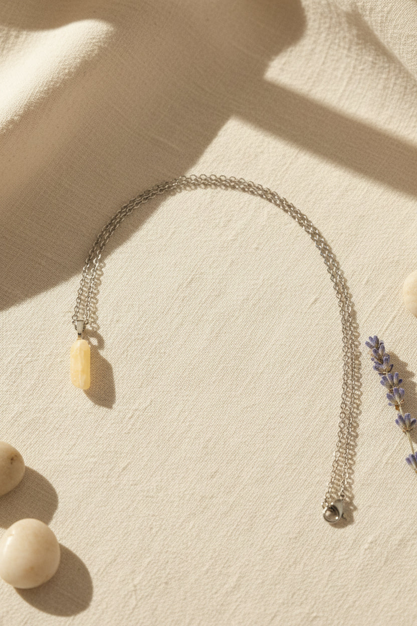 Yellow Calcite Pendant Necklace – Stainless Steel Chain