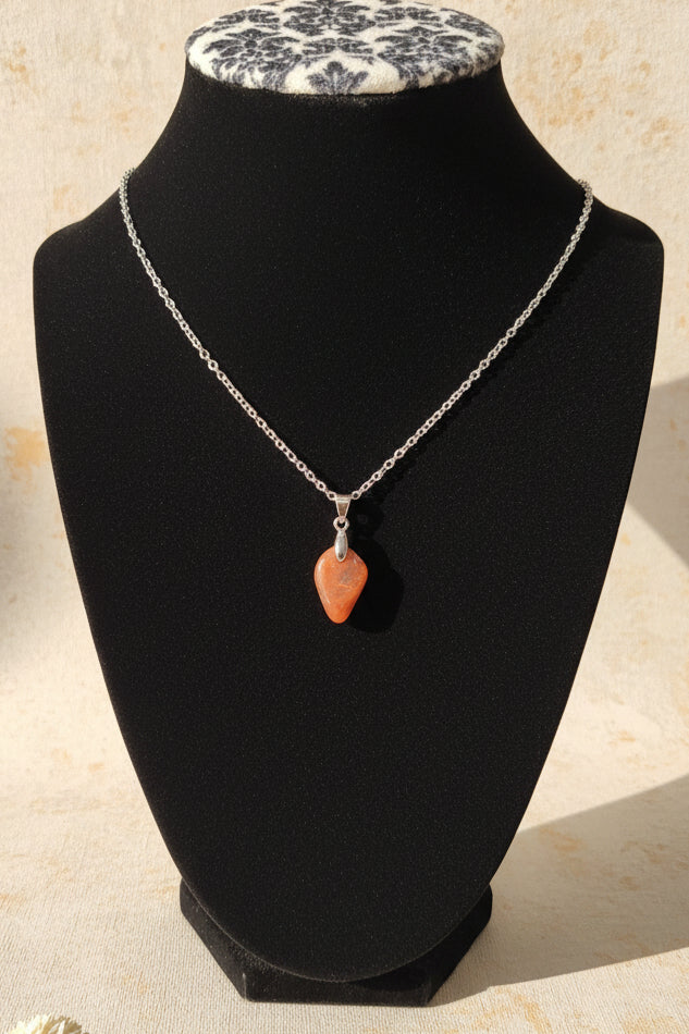 Red Jasper Pendant Necklace – Stainless Steel Chain