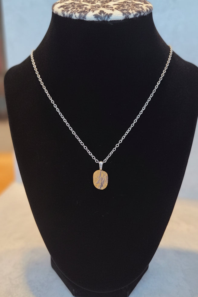 Calligraphy Stone Pendant Necklace - Stainless Steel Chain