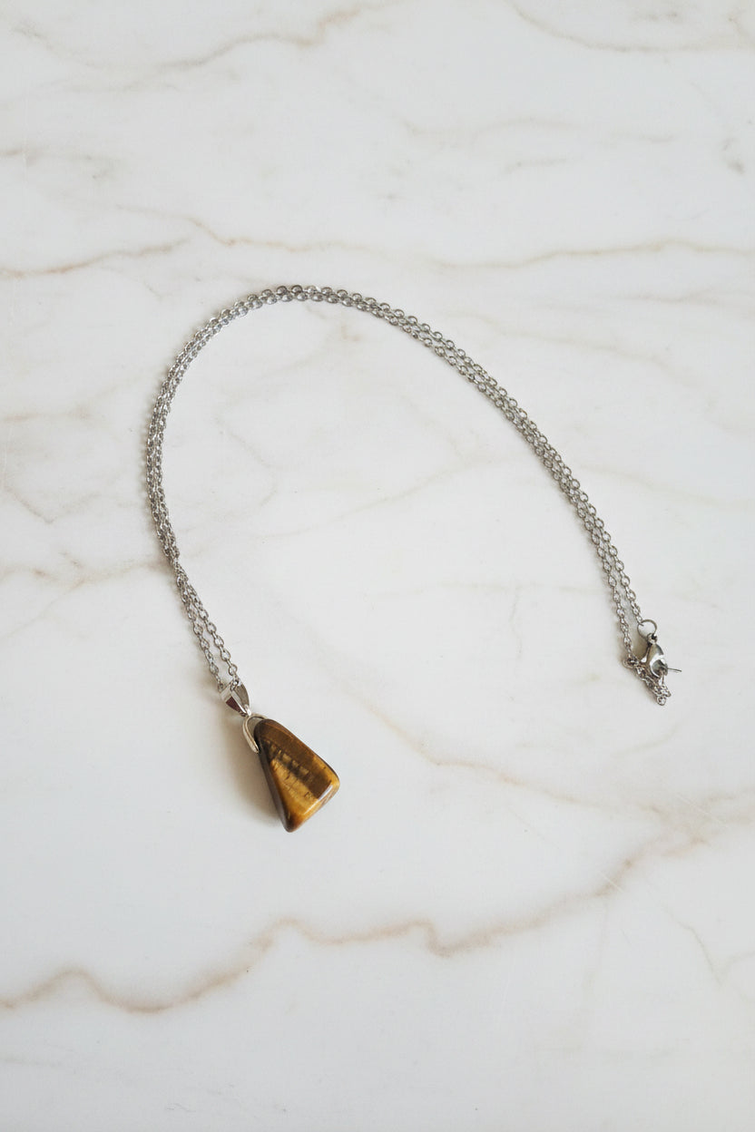 Tiger's Eye Pendant Necklace - Stainless Steel Chain