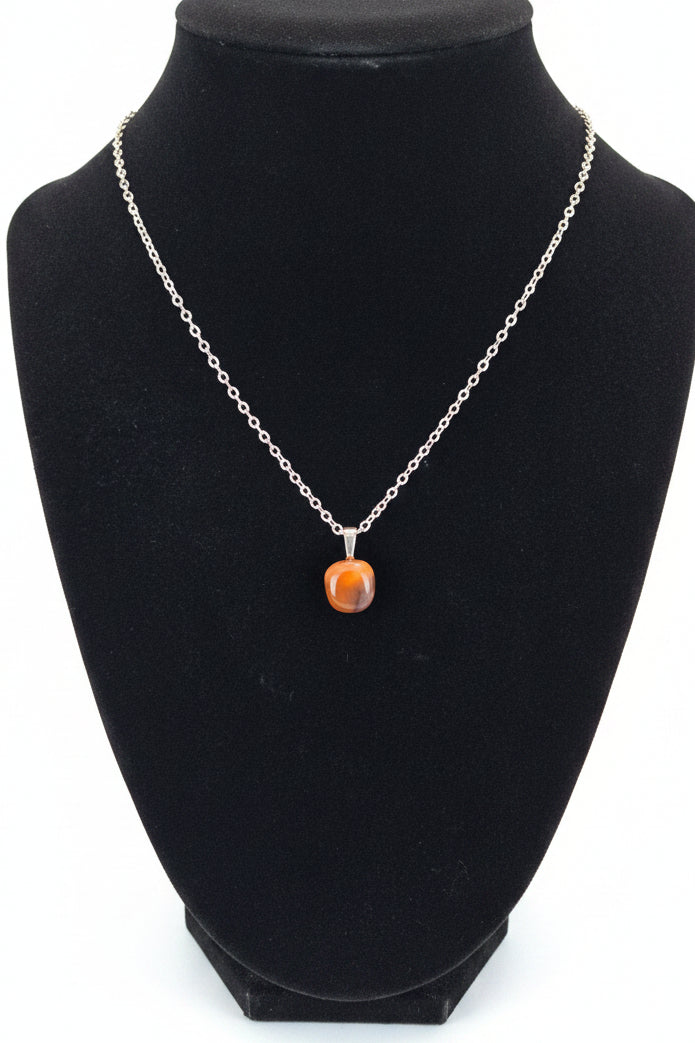Tumbled Carnelian Pendant Necklace – Stainless Steel  Chain