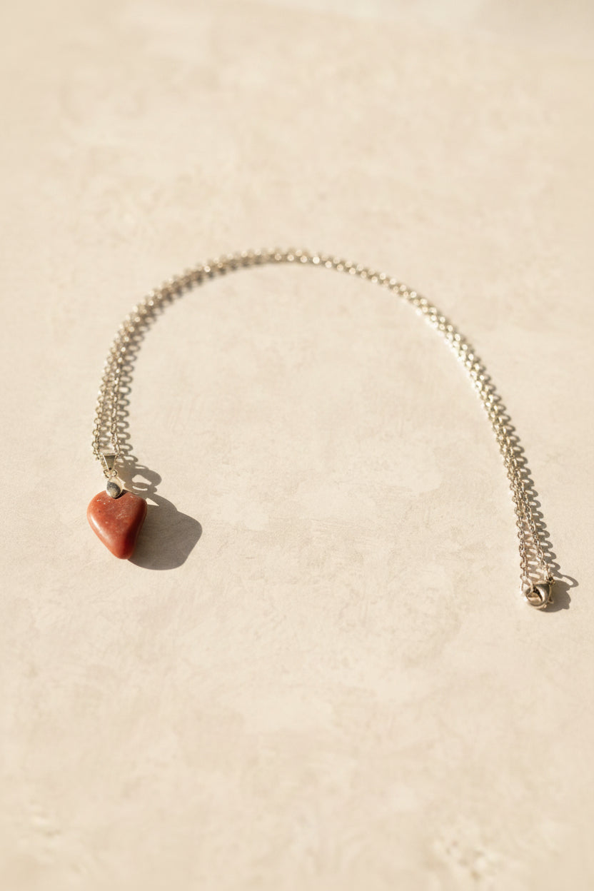 Red Jasper Pendant Necklace – Stainless Steel Chain