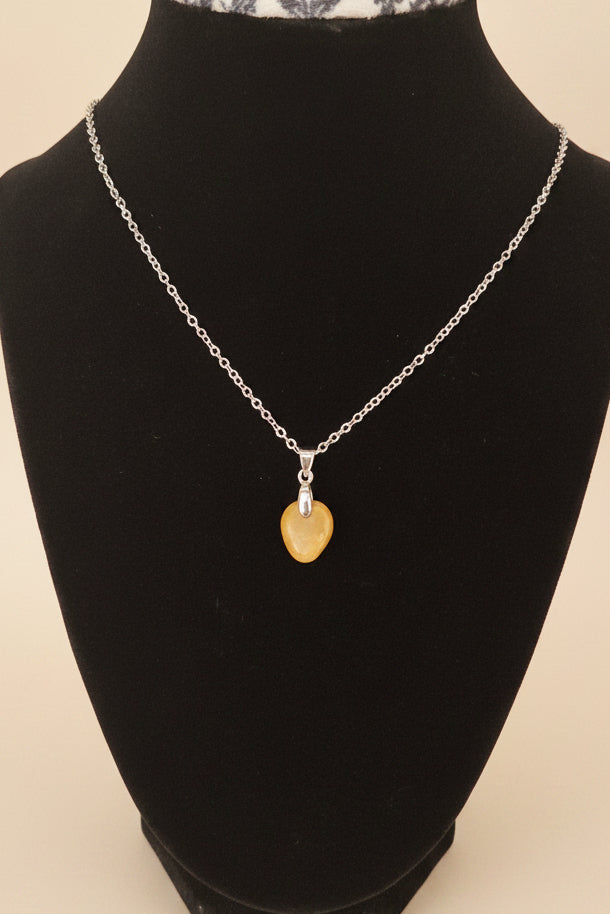 Yellow Jasper Stone Pendant Necklace – Stainless Steel Chain