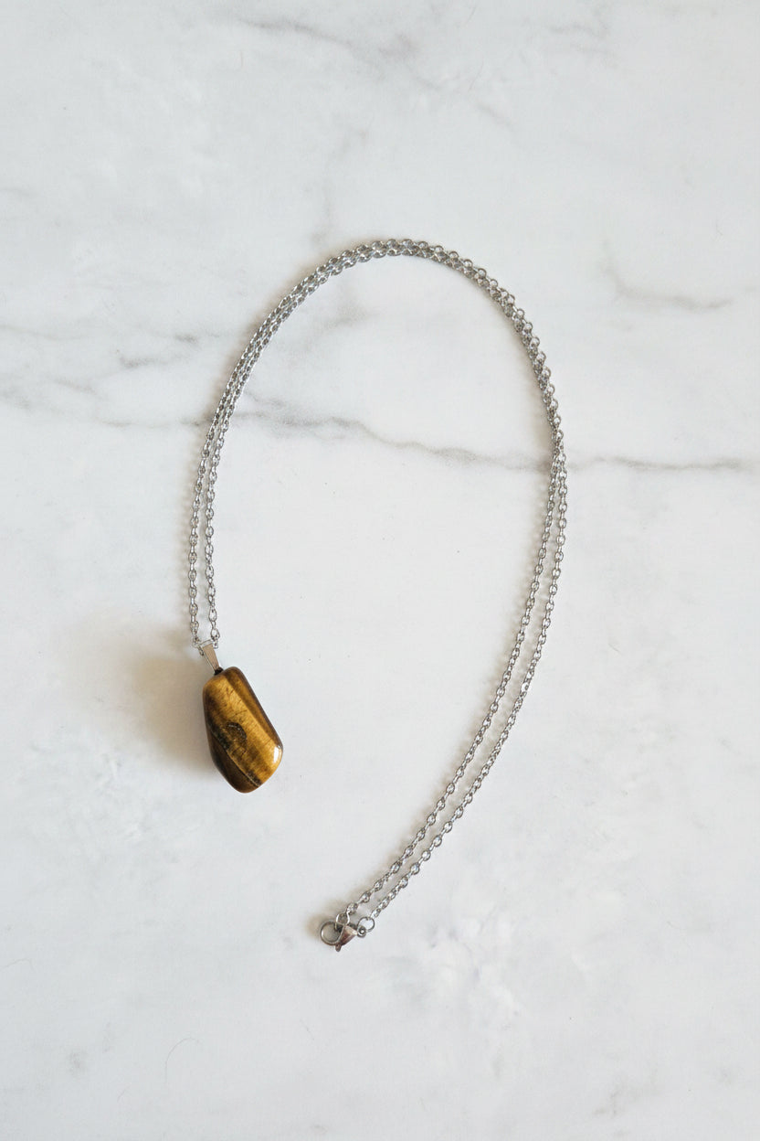 Tiger's Eye Pendant Necklace - Stainless Steel Chain