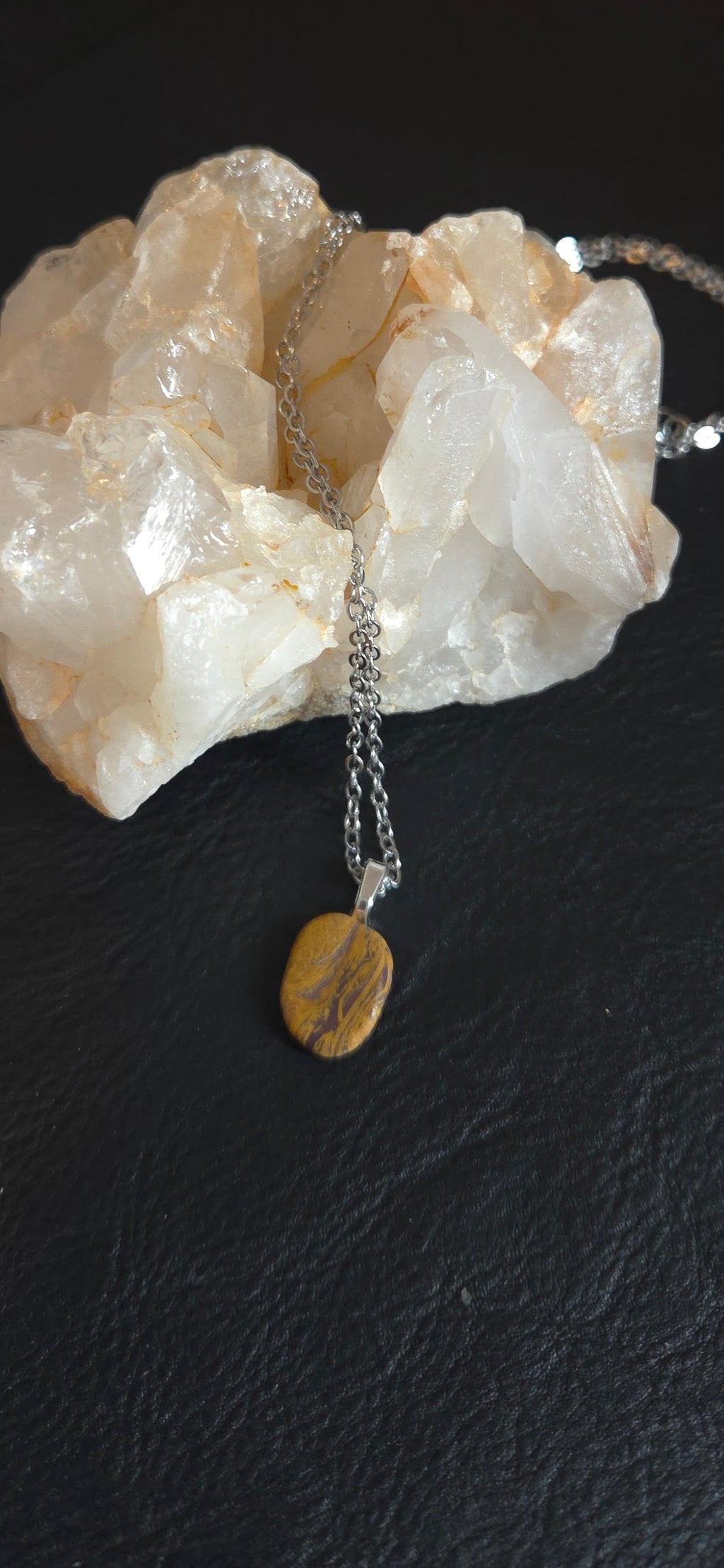 Calligraphy Stone Pendant Necklace - Stainless Steel Chain