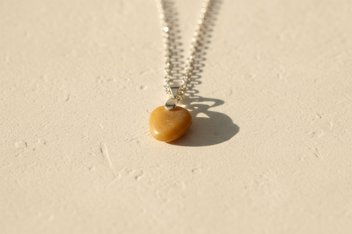 Yellow Jasper Stone Pendant Necklace – Stainless Steel Chain