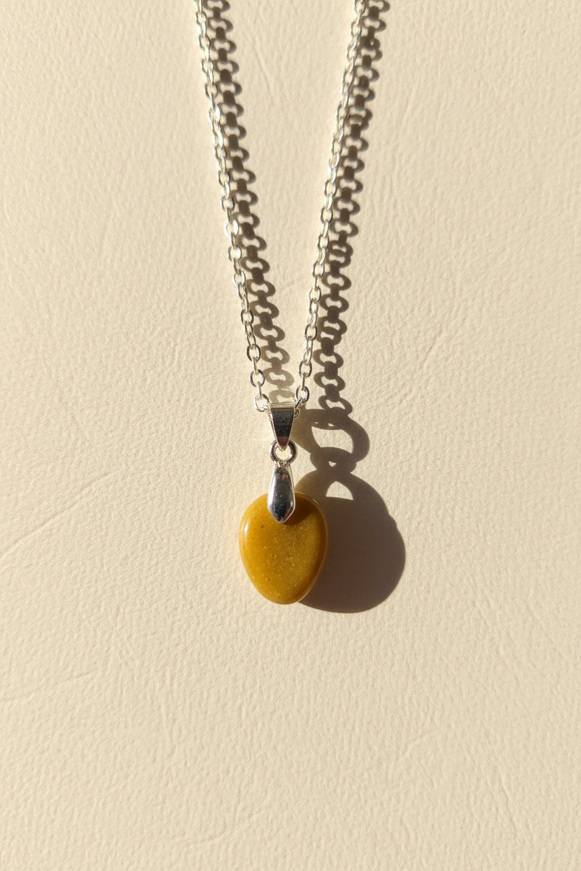Yellow Jasper Stone Pendant Necklace – Stainless Steel Chain