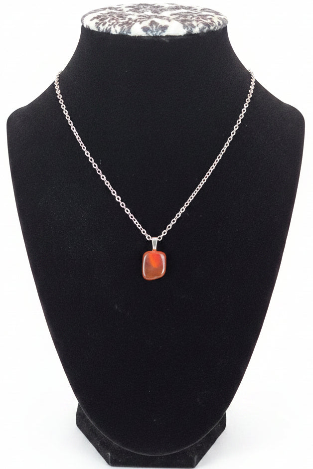 Tumbled Carnelian Pendant Necklace – Stainless Steel  Chain
