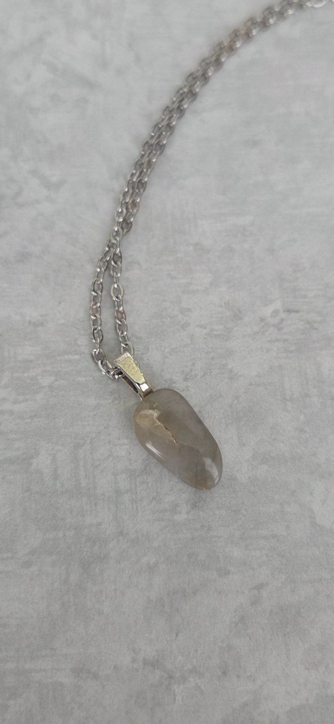 Smoky Quartz Pendant Necklace – Stainless Steel Chain