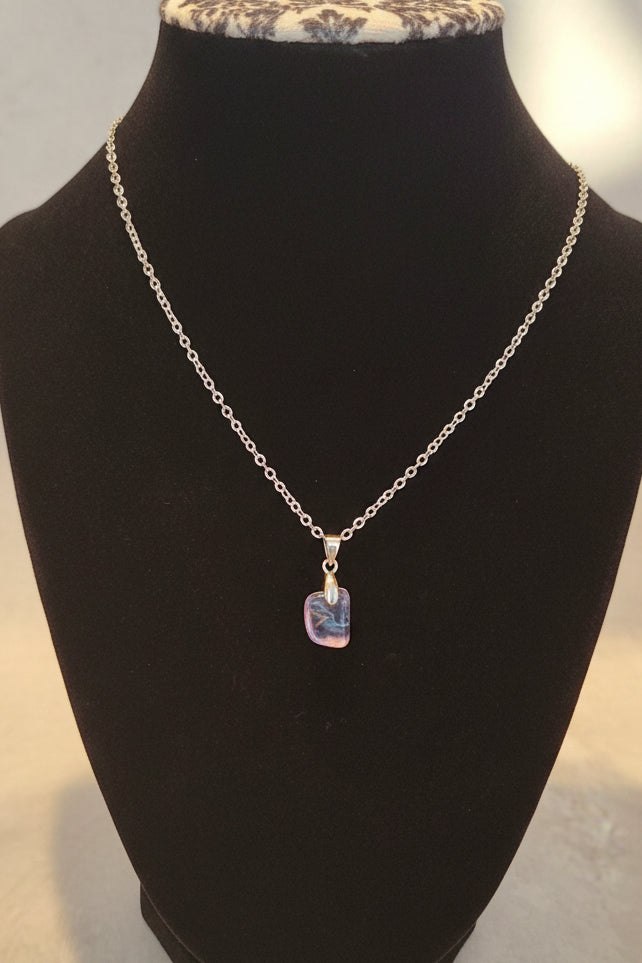 Ametrine Pendant Necklace - Stainless Steel Chain