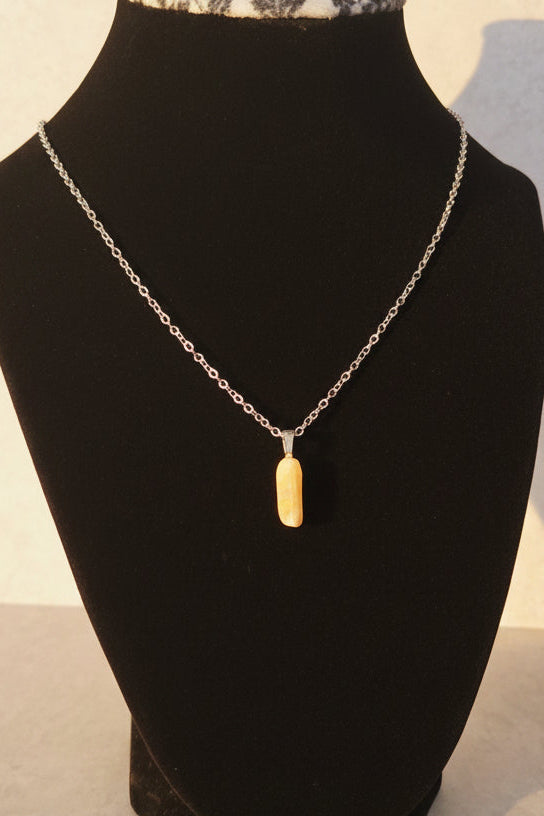 Yellow Calcite Pendant Necklace – Stainless Steel Chain