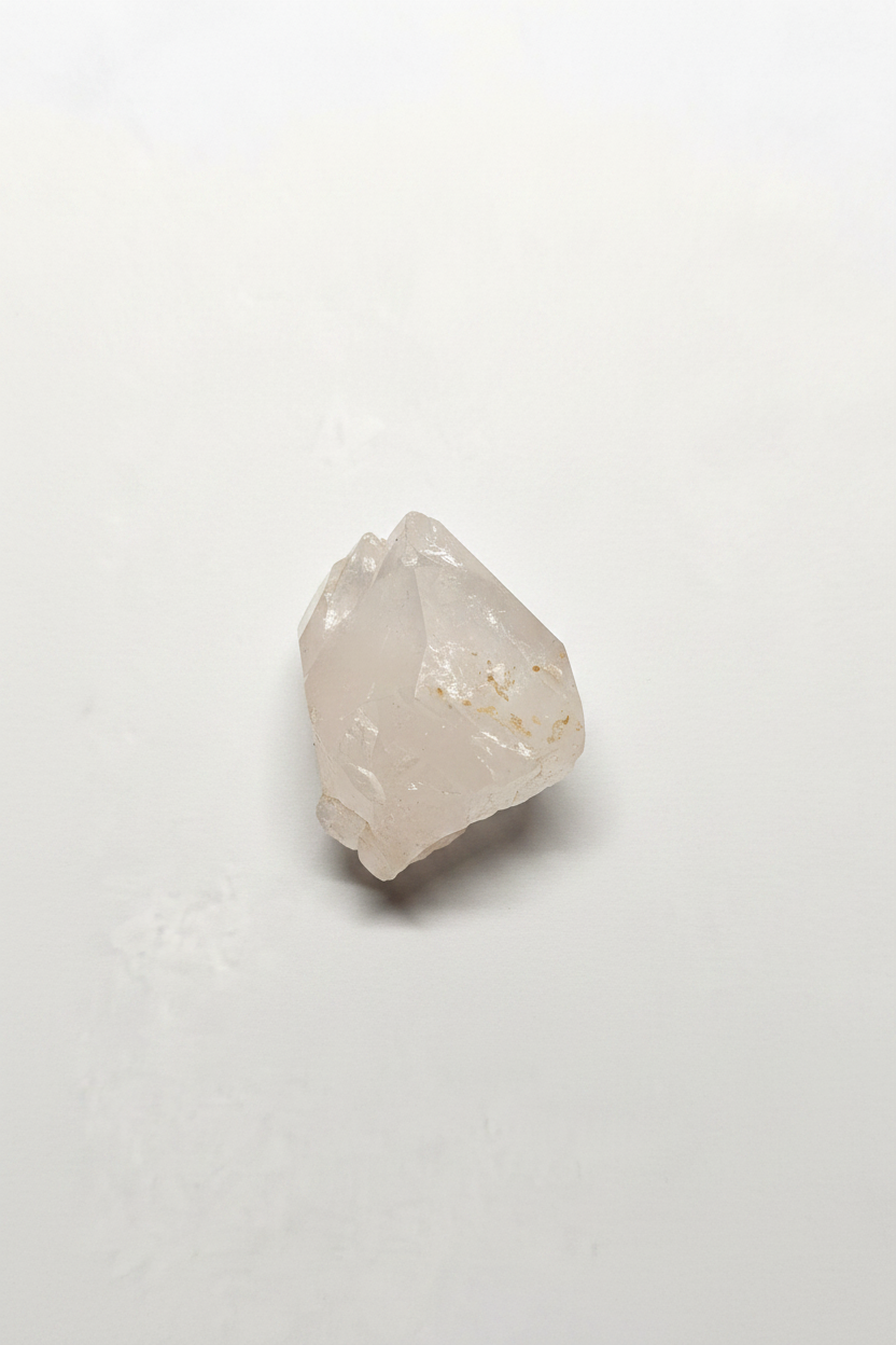 Rough raw crystal chunk on bright white flat lay