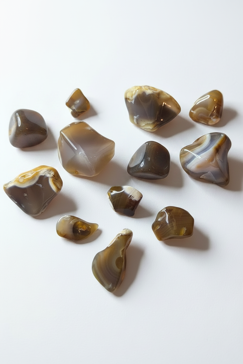 Tumbled Agate Stones on White Background